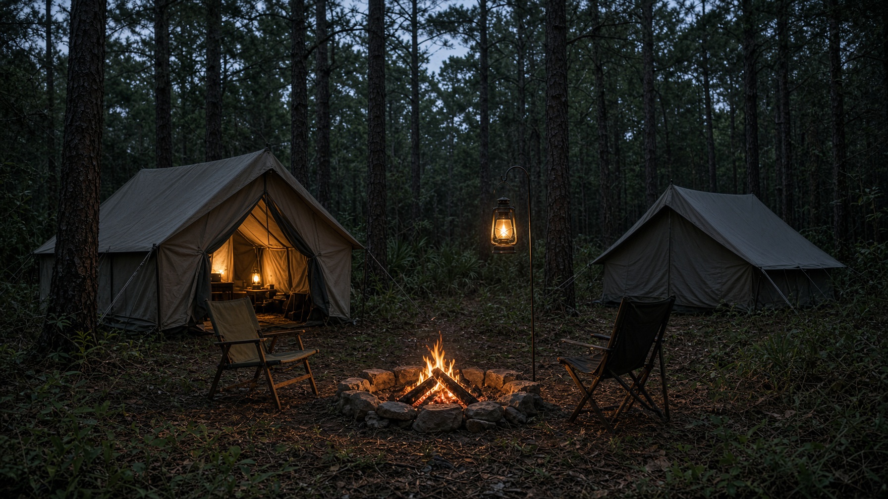 Troop tents at a Florida pine campground — what the scrap is for