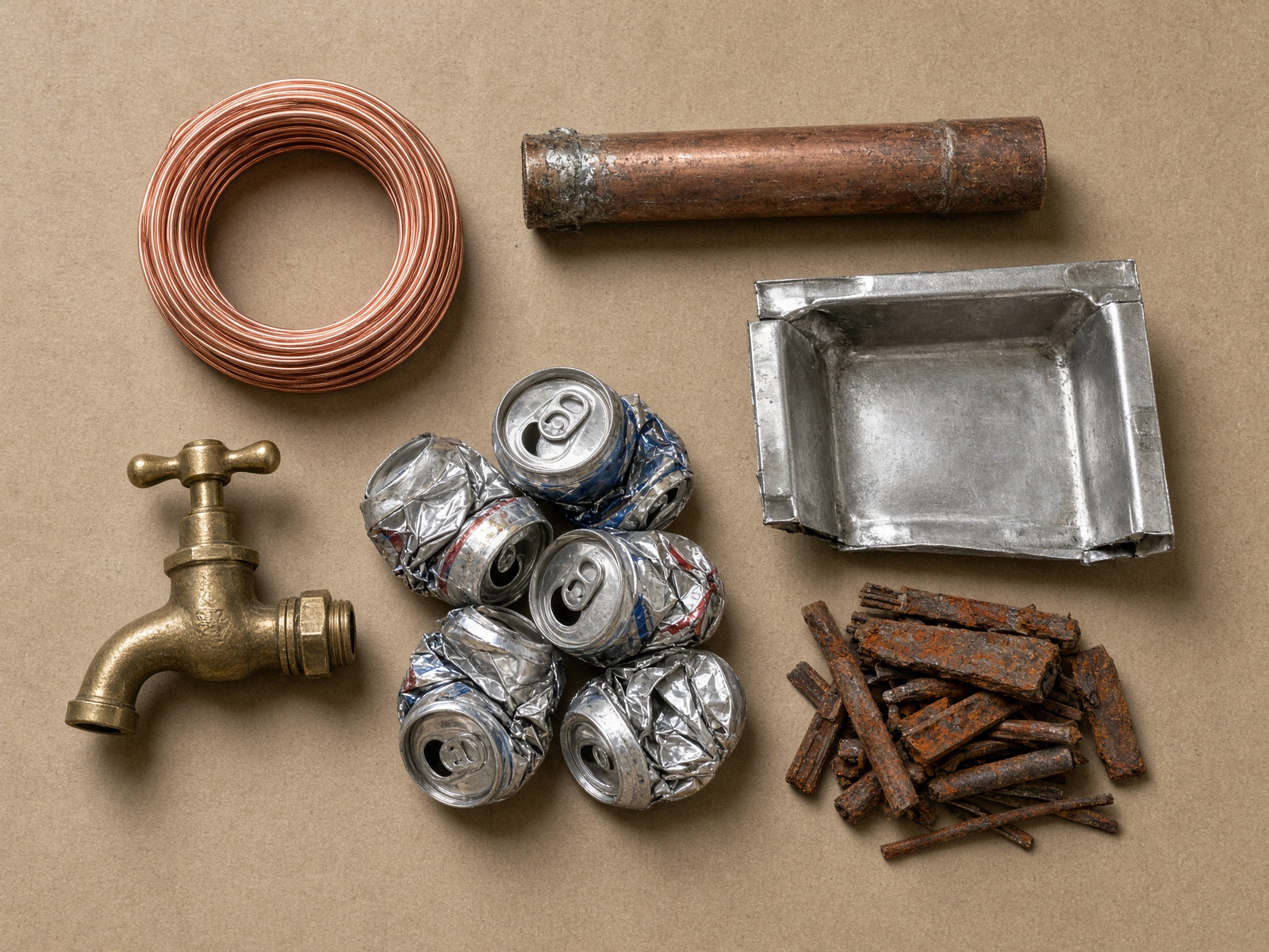Scrap metal grades laid out for identification